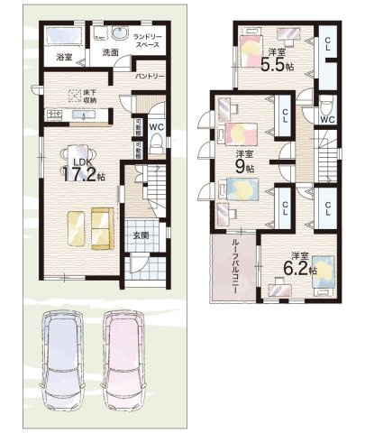 29(土)30(日)現地説明会！◆藤井寺市梅が園町　ラスト1邸の間取り|２号地