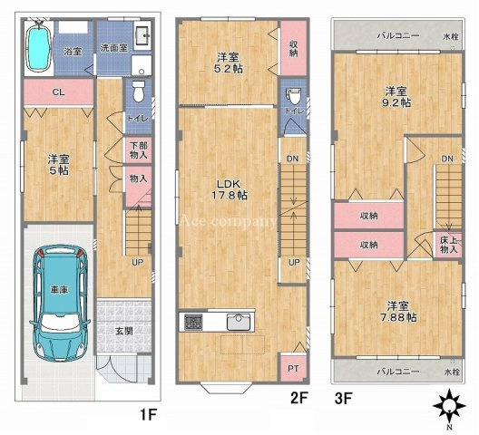 【間取り】 | 平野区加美北8丁目 | 【水廻り設備一新！内外装全面リフォーム済み☆LDKゆったり17.8帖♪食洗機・バス追炊機能・浴室乾燥機・モニターホン完備です☆】