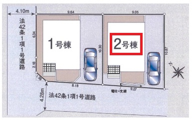 入間市東町1丁目・全2棟　新築一戸建　2号棟の区画図|【全2棟・2号棟】カースペース1台分(車種による)