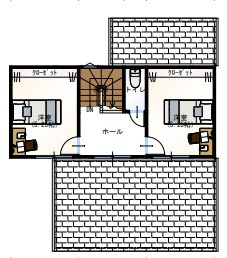 高知市神田（コモデン）新築一戸建ての参考プラン|2階洋室はそれぞれ独立配置。プライベート性を確保しつつ、使いやすい動線