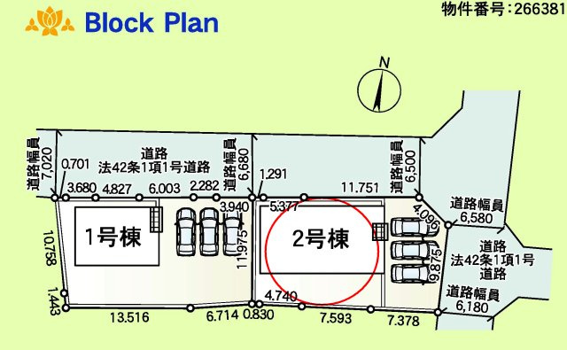 クレイドルガーデン前橋市粕川町新屋第１　２号棟（平屋）の区画図|駐車場３台ご用意しています！来客時も重宝します♪
並列駐車なので、車の出し入れもしやすいですよ！