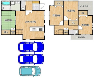 【間取り】 | 草部　中古一戸建 | 土地約３０．４４坪！並列に駐車２台可能！セカンドカーや来客時にも安心ですね♪広々駐車スペースはママやお子様の自転車も停められますね！
