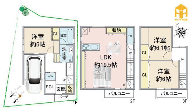 シャルムコート昆陽南3丁目建築条件付土地の土地図＋建物プラン例|建物面積：100㎡、建物価格：1760万円