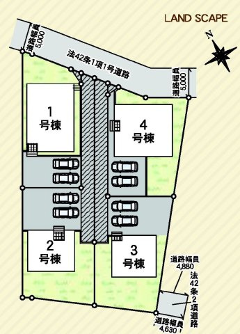 クレイドルガーデン高崎市金古町第16　4号棟（平屋）の区画図|駐車場２台ご用意しています！
並列駐車なので、車の出し入れもしやすいですよ！