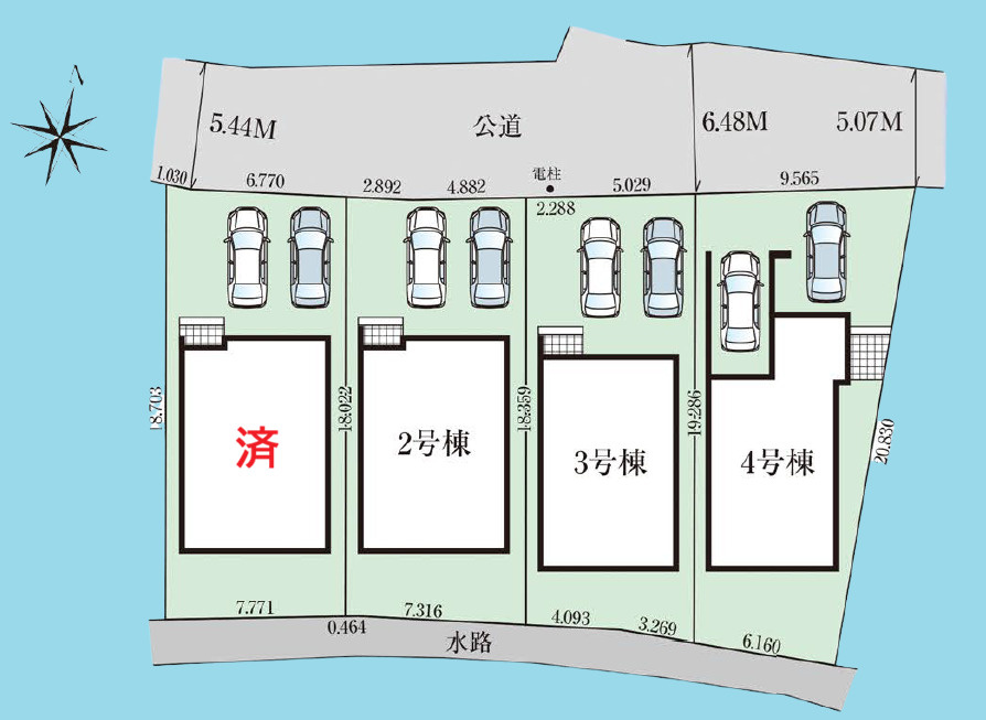 グラファーレ与那原町上与那原・３号棟の区画図|接道：北側5.07～6.48ｍ公道