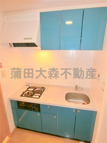 エクセルダイア蒲田Ⅲのキッチン|2口ガスグリル付キッチン　　まな板が置ける調理スペースのある大きめなキッチン