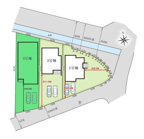 【区画図】 | グラファーレ高崎市下中居町2期ー③ | 中居小学校まで徒歩8分！
開放感のある両面接道に面した敷地！
ZEH水準住宅です！