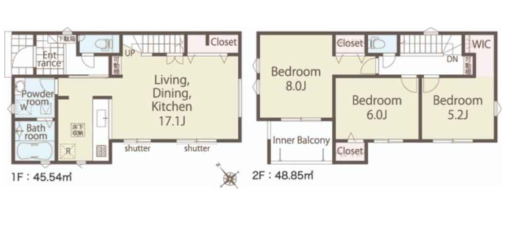 八王子市　大楽寺町　新築一戸建て　１期の間取り|～全室南西向き3LDK　開放感のあるワンフロアリビングの間取りです～