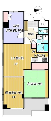 レヂオンス大里4階角３LDKの間取り