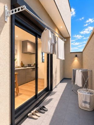 【完成予想図】 | 新築戸建　西荻窪第三期2棟 | キッチンに面した約3.8帖のバルコニー。
暮らしにゆとりをプラスする空間です（AIによるイメージ）