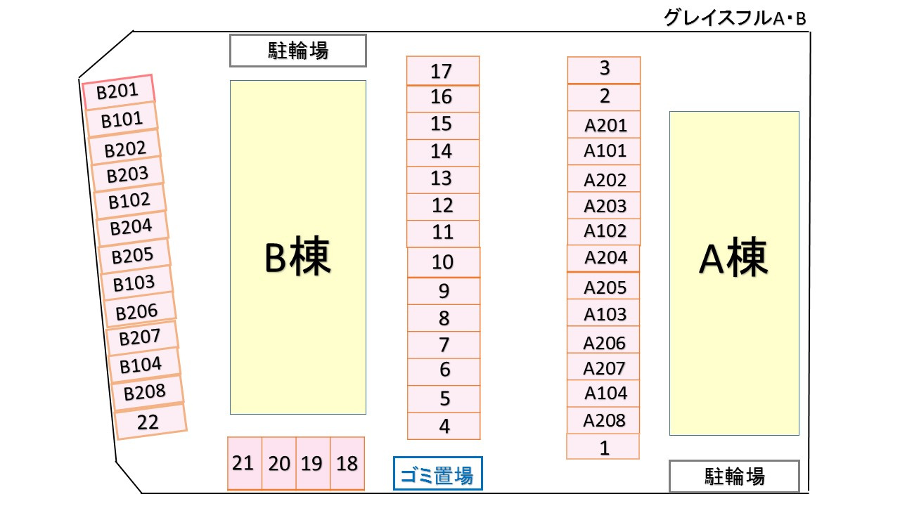 グレイスフル・Ｂの区画図|駐車場