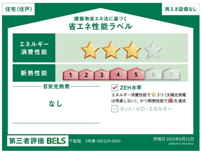 松戸市千駄堀新築戸建【寒風台小学校：10分】の省エネ性能ラベル|省エネ性能ラベル・ZEH水準