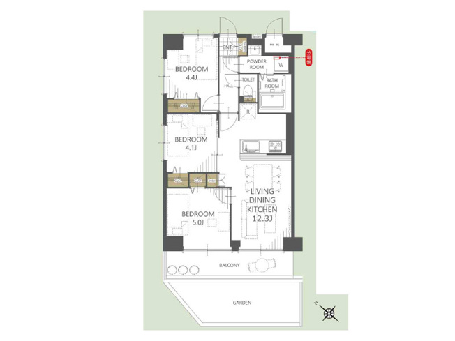 【間取り】 | 保谷ハウス　(保谷店) | 南西向き3LDKの角住戸です。全居室に収納が設置されており、お部屋を広くお使いいただけます。※図面を基に作成しています。現況と異なる場合は現況を優先いたします。