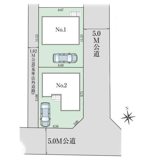 【GRAFARE　ZEH水準仕様】小平市小川東町４期の区画図|周辺道路幅は5ｍあるのでお車の駐車も安心して行えます