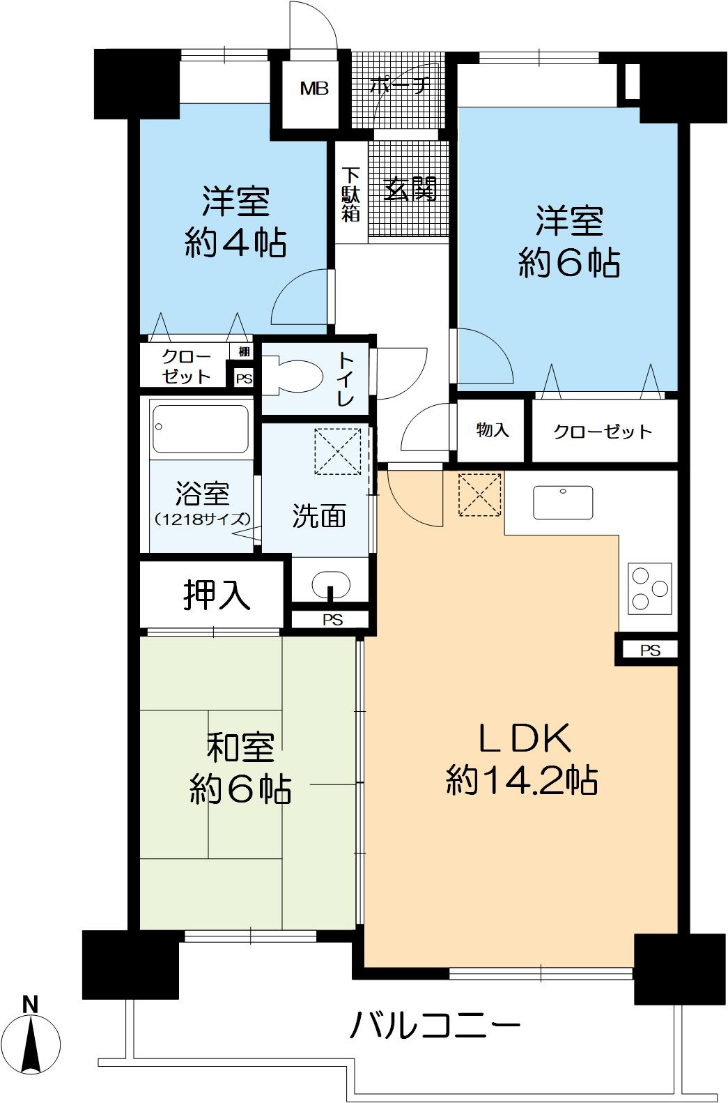 レジデンス芦屋くすのきの間取り|専有66.27㎡の３LDK