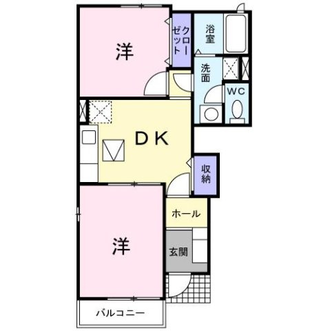 熊本市中央区黒髪３丁目のアパートの間取り