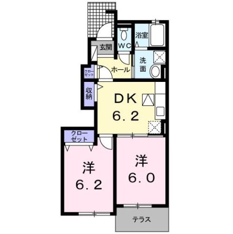 熊本市北区龍田１丁目のアパートの間取り