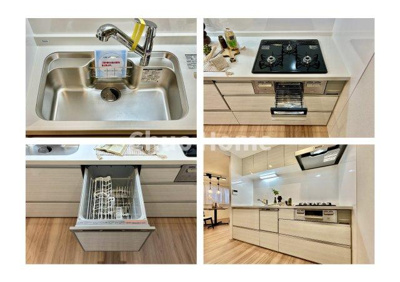 【キッチン】 | ウィルローズ瑞江クラース | 【システムキッチン】ワイドで収納豊富な使い勝手の良いシステムキッチンには、食洗器や伸縮タイプのキッチン水栓、三ツ口コンロ・魚焼きグリルなどの便利な設備が標準完備されています。