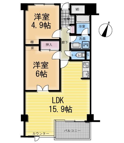 【間取り】 | □■箱根エグゼクティブコート■□ | 【2LDK】LDK15.9帖 洋室6帖・4.9帖