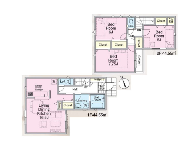 【間取り】 | 練馬区南大泉2丁目　新築一戸建住宅　全1棟　(保谷店) | 全居室6帖以上のゆとりある設計の住まい。各居室、2階ホールなど随所に収納を備え、お部屋を広くお使いいただけます。※図面を基に作成しています。現況と異なる場合は現況を優先いたします。