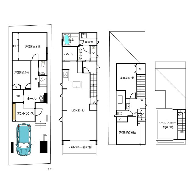 世田谷区世田谷　完成デザイナーズ住宅B号棟の間取り