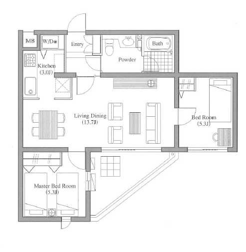 LANAI HILLS 26　角部屋　浴室乾燥機　オートロックの間取り