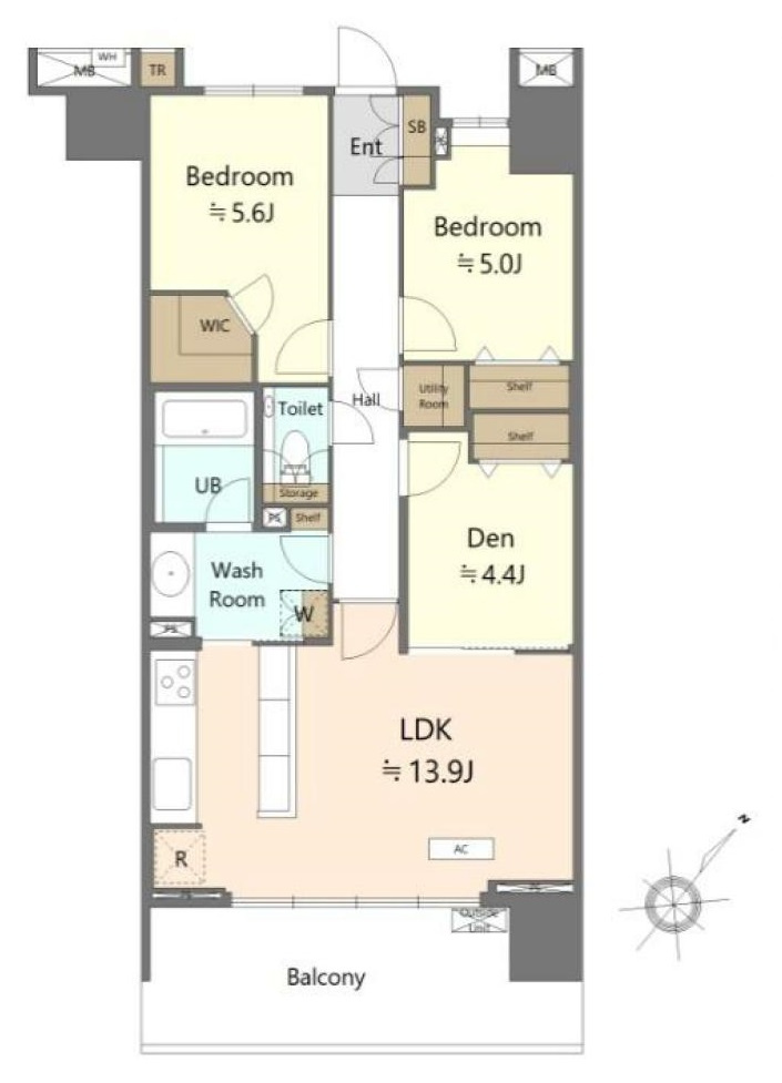 プラウドシティ池袋本町の間取り|専有面積70.07㎡の２LDK+S 6階部分南東向き住戸につき陽当たり良好です