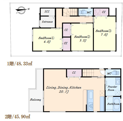 【間取り】 | 明石市大久保町大窪（全１）新築 | 3LDKです。