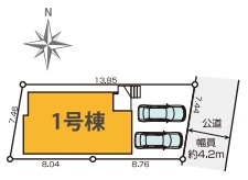 所沢市東新井町・全1棟　新築一戸建　～広々としたLDK～の区画図|カースペース並列2台分(車種による)