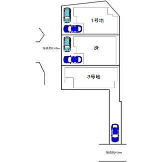 【区画図】 | 草尾　新築分譲住宅　全３区画 | 前面道路約６．４ｍ/約４．５ｍ！広々運転の苦手な方も安心です♪是非現地にてご確認ください！