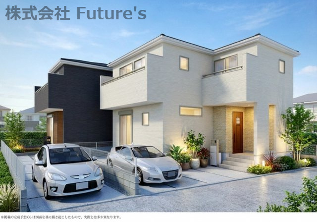 三郷市早稲田5丁目　新築戸建　全2棟　2号棟の外観パース|完成予想図にCGによる画像処理を行っています。実際とは多少異なる場合がございます。