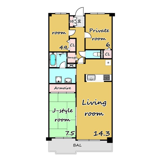 【間取り】 | エクレール岩槻　壱番館 | ★小型犬～大型犬飼育可★サウナ★EV★プール★3口コンロ★