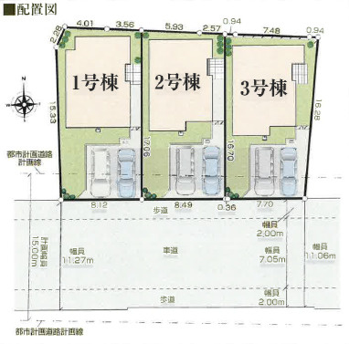 秦野市入船町　新築戸建　全3区画2号棟の区画図