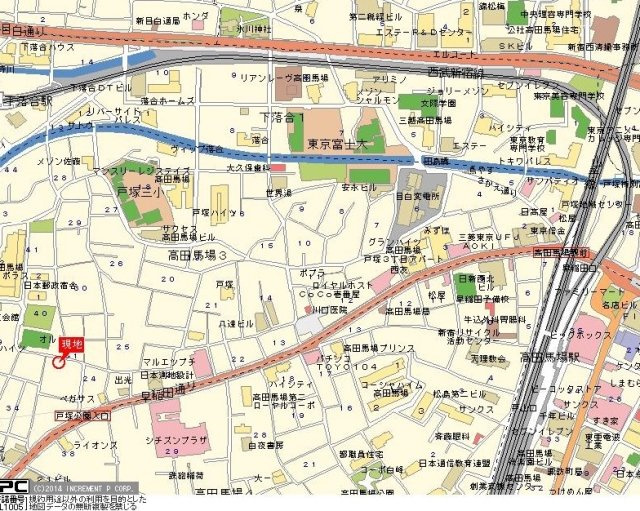 新宿区高田馬場３丁目のアパートの地図
