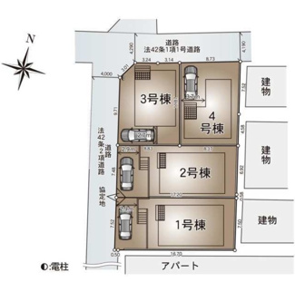 【区画図】 | 座間市入谷西2丁目  3号棟 第4 | 3号棟　角地　西側約4ｍ公道（セットバック済）・北側約4.2ｍ公道　駐車1台（車種によります）　敷地面積30.2坪