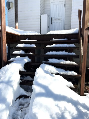 伯耆町小林　中古別荘（アイノピア別荘）の玄関|入り口前階段