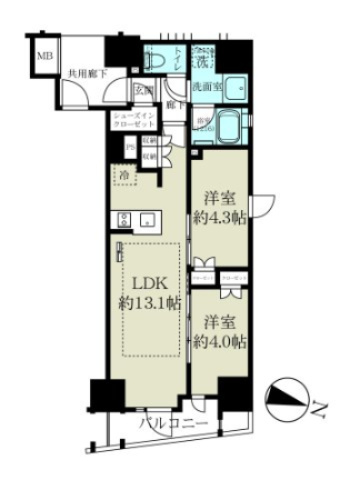 通風良好・ネベル仙台一番町recentの間取り|床暖房、浴室にミストサウナ・TVなど快適に過ごせる設備が多数備わった都市型コンパクトマンション＊。