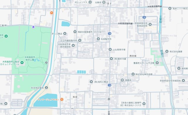 大和高田市西坊城　新築一戸建ての地図