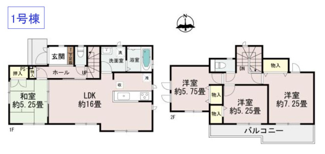 【間取り】 | 八尾市堤町2丁目　【1号棟/全2区画】 | 【1号棟】駐車2台可能！2階建4LDK♪南向きバルコニー☆24時間換気システム☆シックハウス対策☆複層ガラスサッシ☆