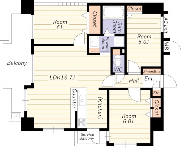 【間取り】 | アービング塚本 | 最上階・三方角部屋・南向き・令和８年１月室内リフォーム済・陽当り＆通風＆眺望良好