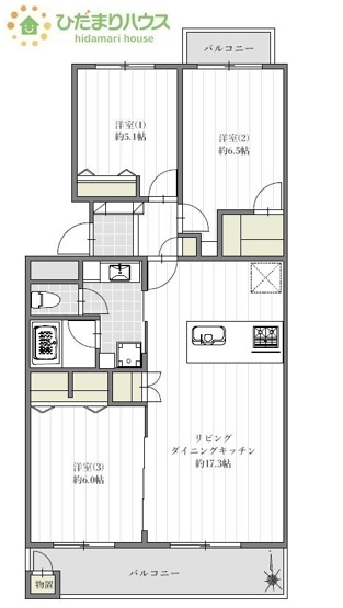 【間取り】 | 我孫子ビレジ19号棟 | リビングと洋室が続き間設計ですので、大空間を演出できます☆彡