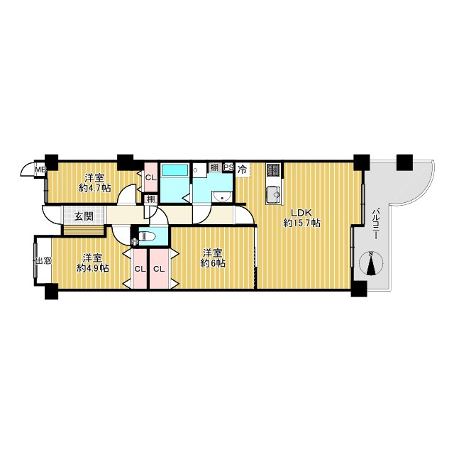 ロイヤルシャトー寝屋川オークビルの間取り|3LDK