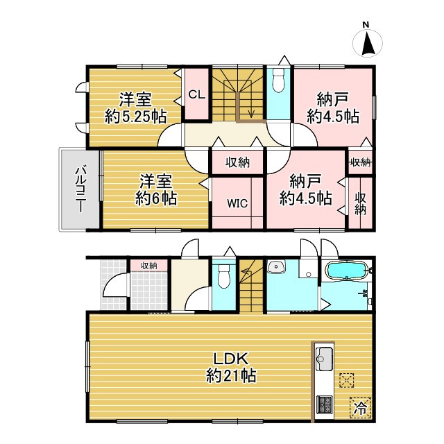【価格改定】京都市伏見区羽束師鴨川町の間取り|LDK約21帖。
ウォークインクローゼットのある間取りで、ファミリーにおススメです！