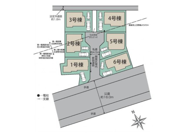 ~日野栄町　6区画１号棟~Residential Subdivisionの区画図|◆開発分譲地◆新規に道路を造り、きれいに整備された区画は新しい街を、コミュニティを形成。知らない人や車も通らない安心安全な分譲地で、子供たちの遊ぶ姿や笑い声が聞こえてきますね。