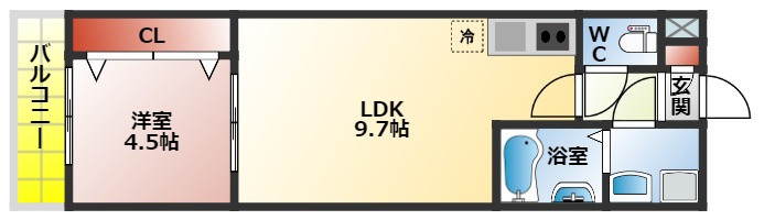 ケイメゾン２の間取り|１ＬＤＫ