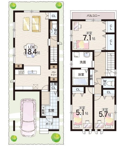 尼崎市西立花町5丁目　新築一戸建ての間取り
