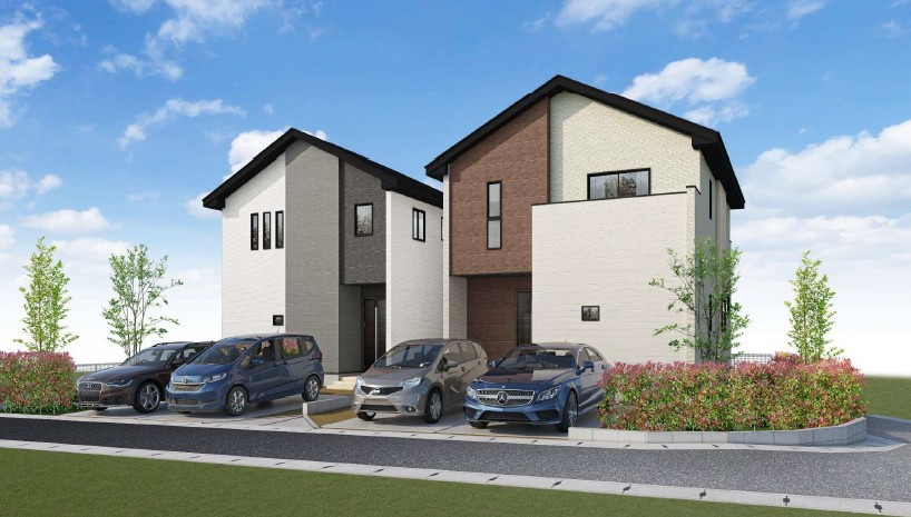 鎌倉市梶原新築戸建の外観パース|家族で安心して暮らせる、新築ならではの住まいです。