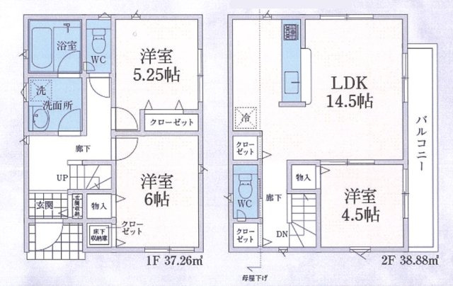 仲介手数料無料　CRADALE GARDEN 入間市東町第9　全2棟　の間取り