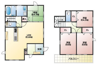 【間取り】 | 明石市松が丘三丁目　新築戸建 | (B号地)、価格4330万円、4LDK、土地面積134.10平米、建物面積93.55平米