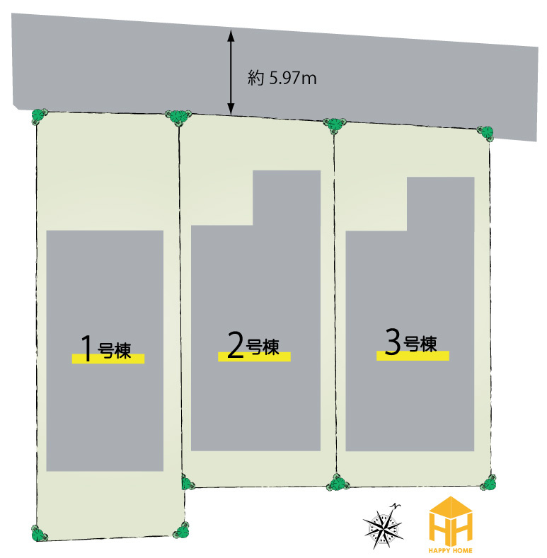 尼崎市南武庫之荘10丁目新築一戸建ての完成予想図|全3区画の分譲地です。